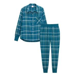 Third Love Women's Flannel Pajama Long Set Blue Medium Cozy Loungewear